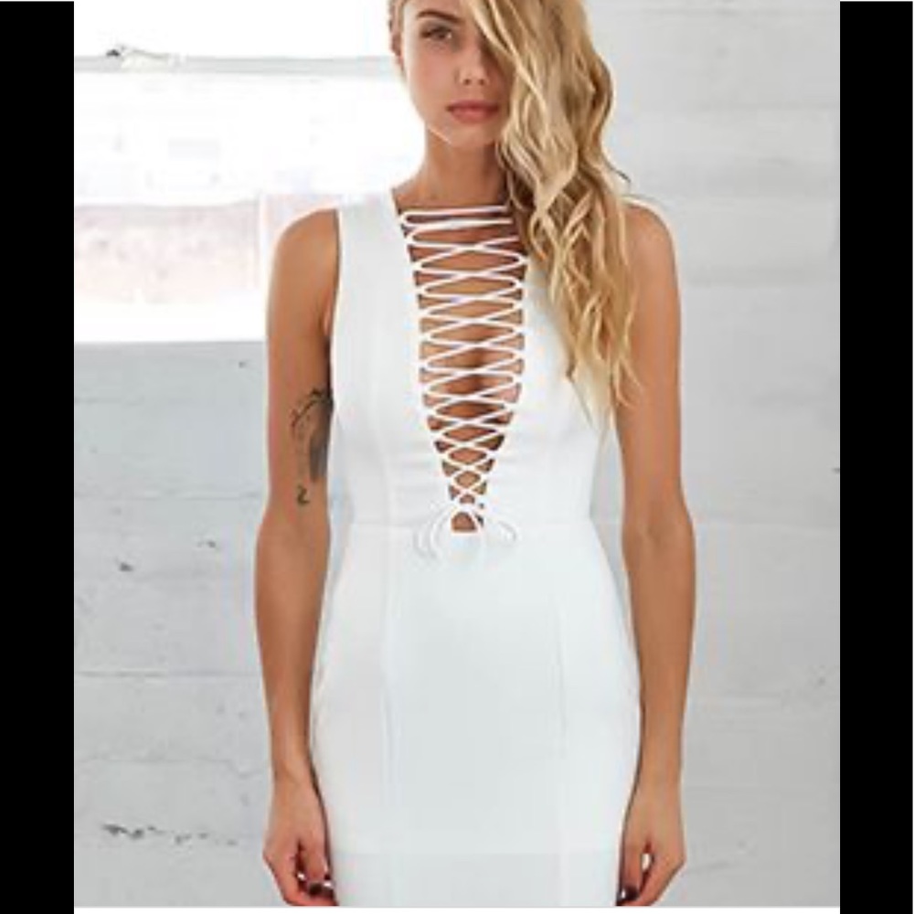 Rise of dawn low cut bodycon Phoenix dress white Large